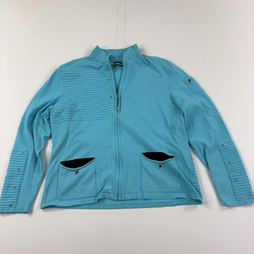 Jamie Sadock Jacket Womens Large Blue Full Zip Knit Golf Pockets Made In USA